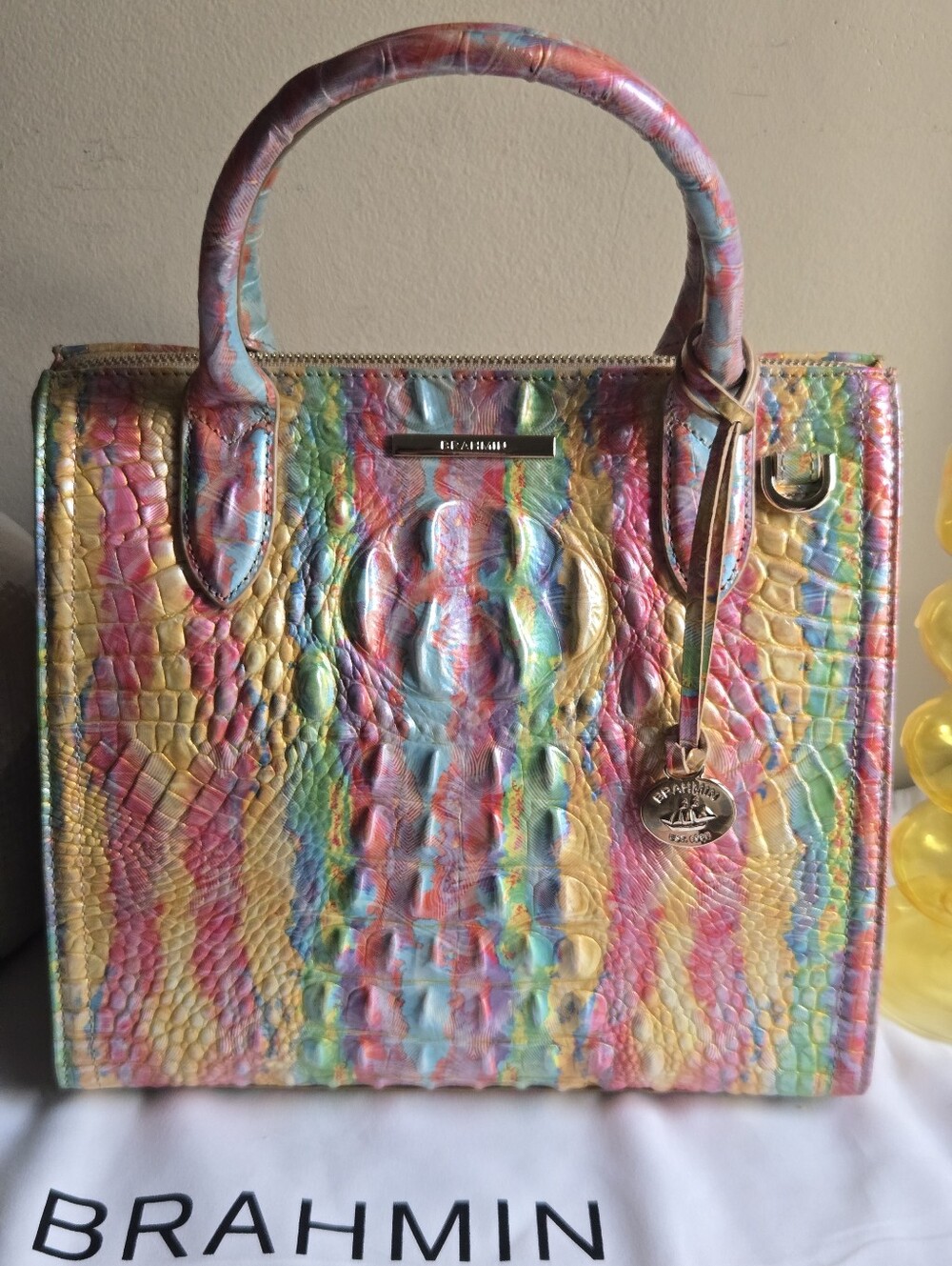 Brahmin Caroline Large Multicolor Croc Embossed Leather Satchel Bag NEW🌈 - Picture 5 of 9